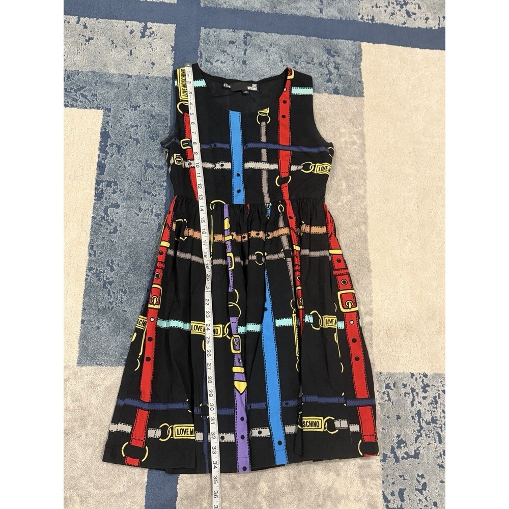 Love Moschino Dress Black Belt Buckle Print Cotton Fit & Flare Mini US 4 EU 40 - Picture 5 of 12